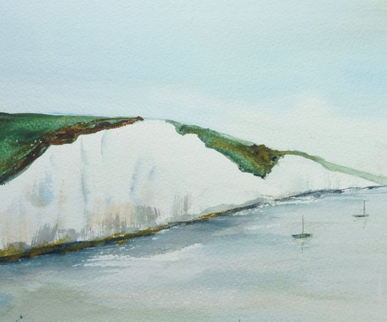 SEVEN SISTERS SEASCAPE, Sussex. Original watercolour landscape painting.