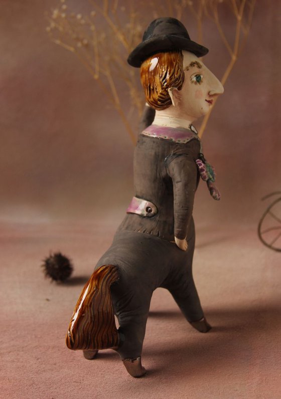 Trendy Centaur with bowler hat. Sculpture by Elya Yalonetski, 2018