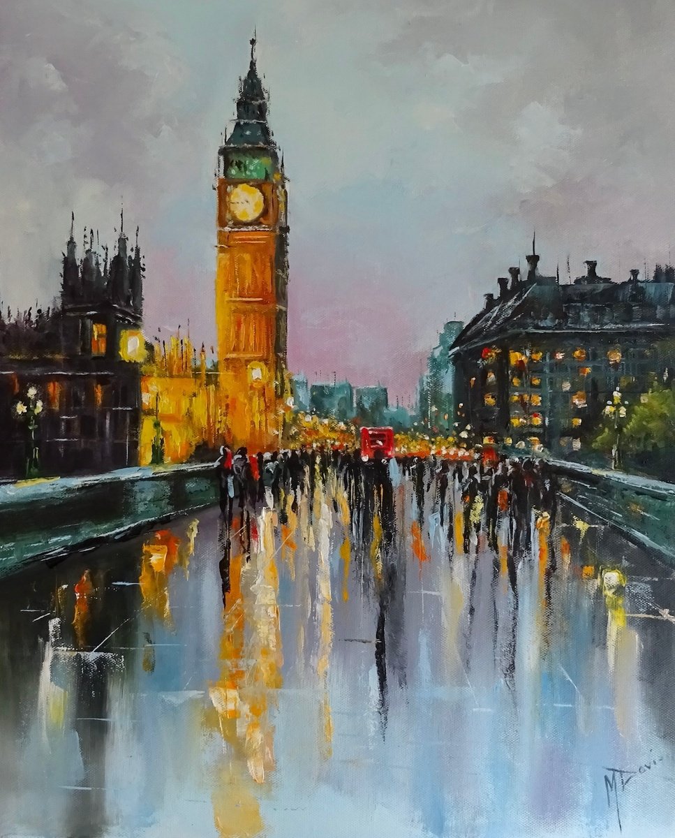 Big Ben At Dusk By Mel Davies Art, 16 X 20, Artwork For Sale On Artfinder