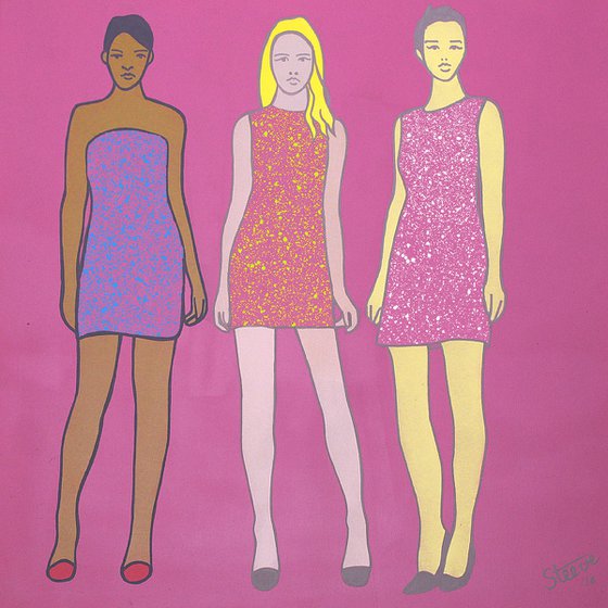 Gurls in Short Dresses (on canvas with painted edges).