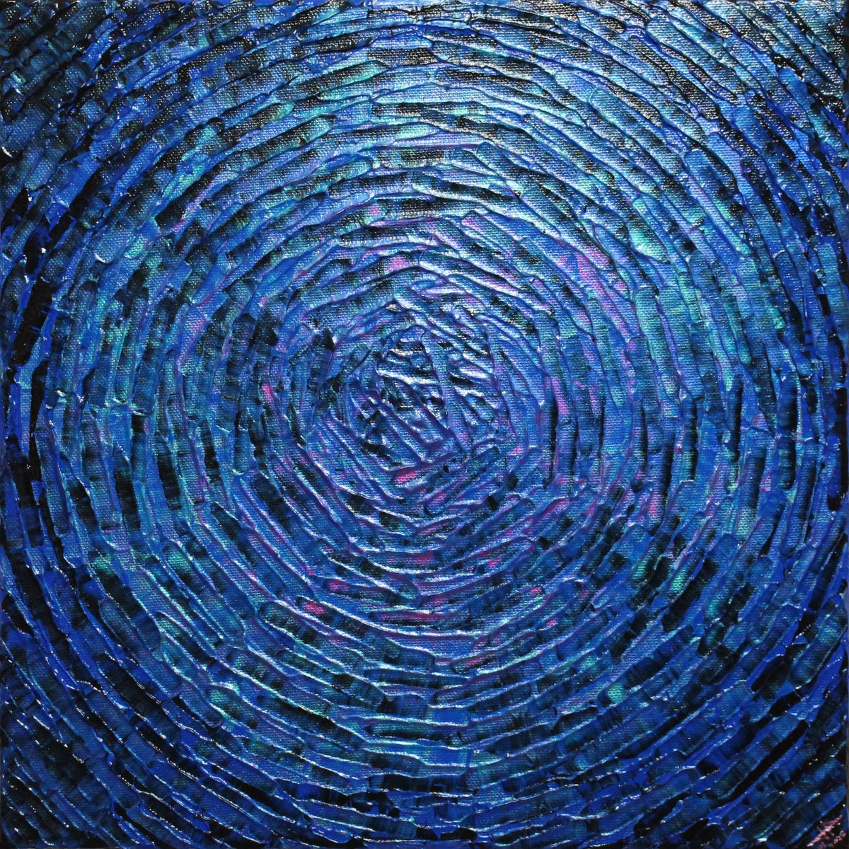 Abstract Acrylic Painting By Jonathan Pradillon, 12 X 12, Concentric Pink Blue Burst, Original Artwork