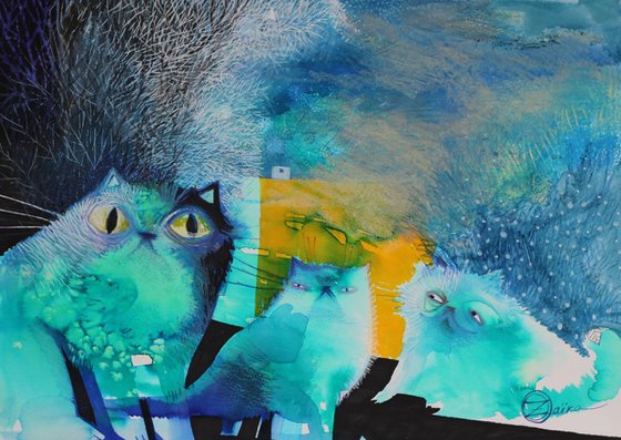 Persian Cats in the Blue Twilight