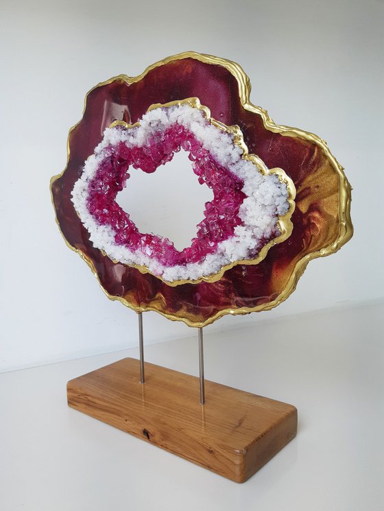 3D Geode Slice Magenta & Gold