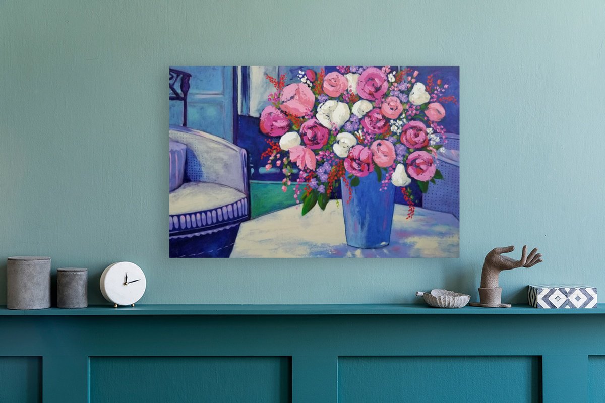 Impressionistic Botanical Acrylic Painting By Karen Rieger, 30 X 20", I Sat And Wondered, Original Artwork