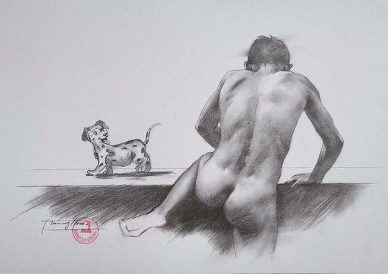 Male nude and dog#21529