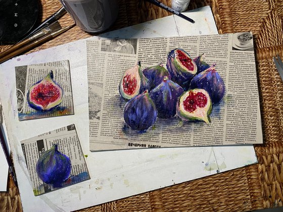 One and a half figs - gouache diptych