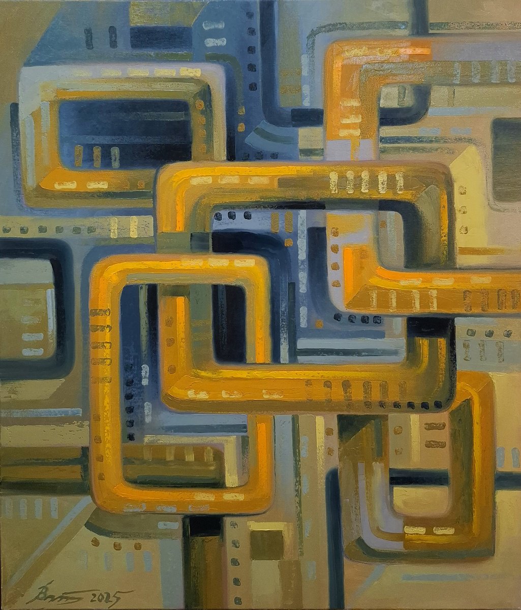 Abstract Oil Painting By Serhii Voichenko, 24 X 28", Interaction, Original Artwork