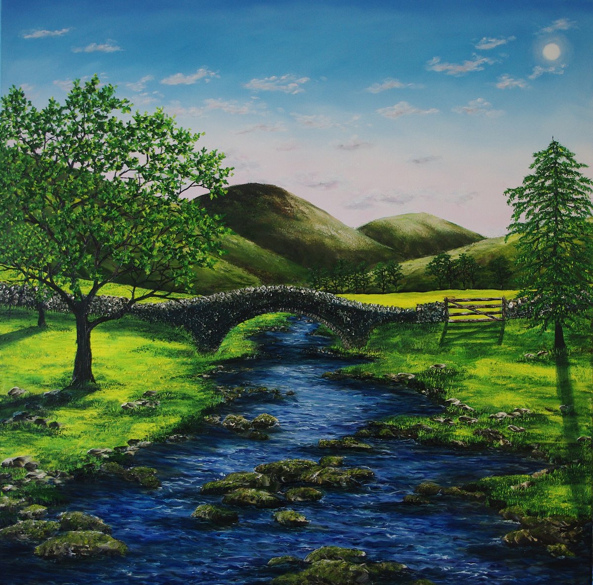 Impressionistic Landscape Oil Painting By Hazel Thomson, 39 X 39, Flowing River, Original Artwork