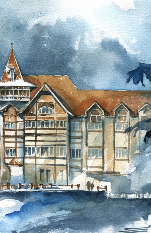 "Old castle in the forest" architectural artwork in watercolor by Ksenia Selianko