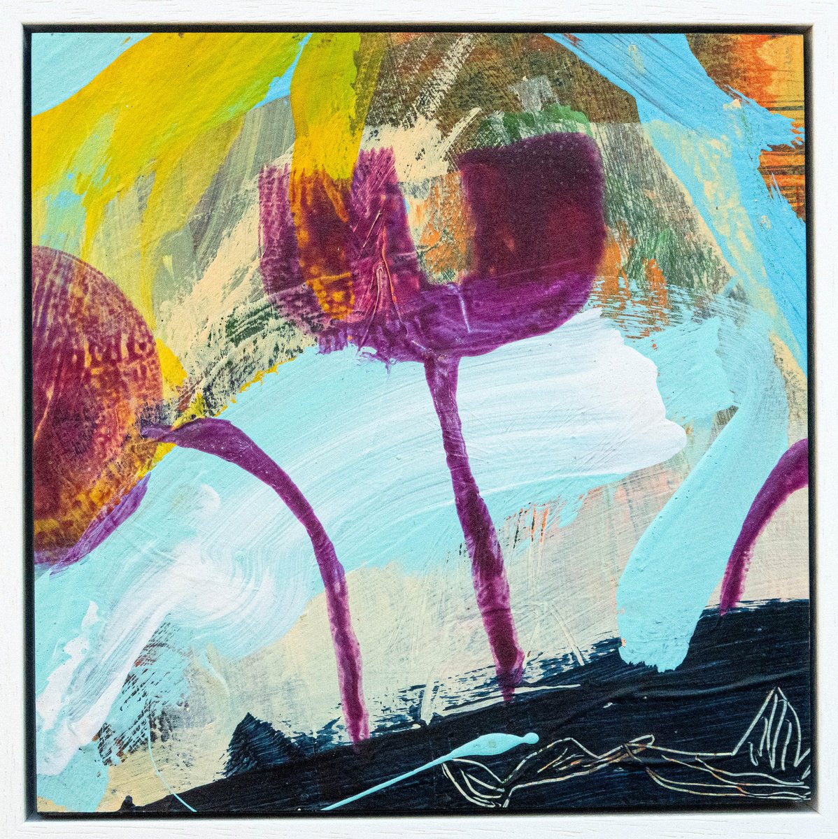 Expressive Abstract Acrylic Painting By Suzie Cumming, 11 X 11", Purple Pod, Original Artwork