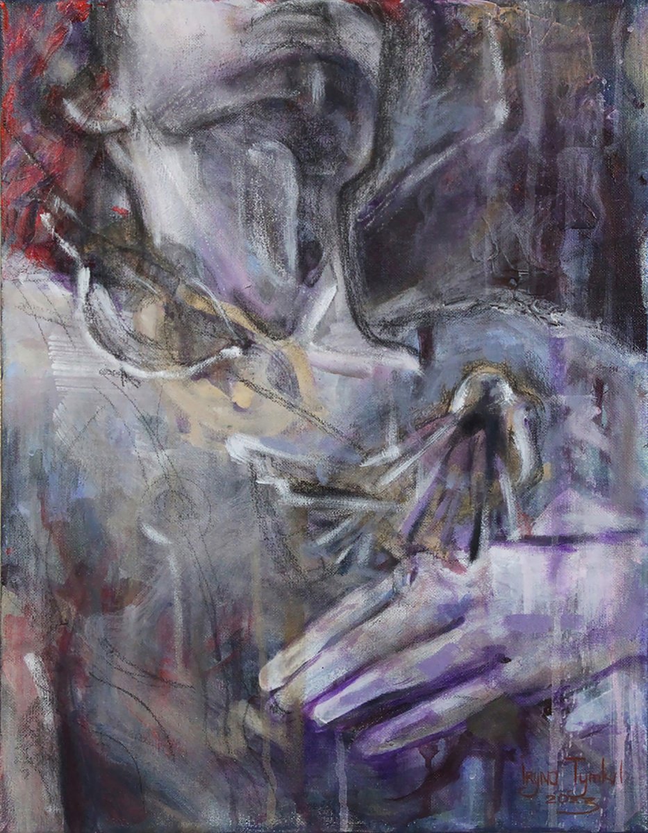 Expressive Portrait Acrylic Painting By Iryna Tymkul, 12 X 16, The Transparent Lady (2023), Original Artwork