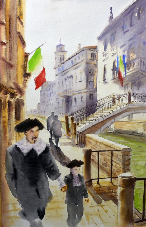 Work with dad Venice Italy 53x35cm 2020 by Nenad Kojić watercolorist
