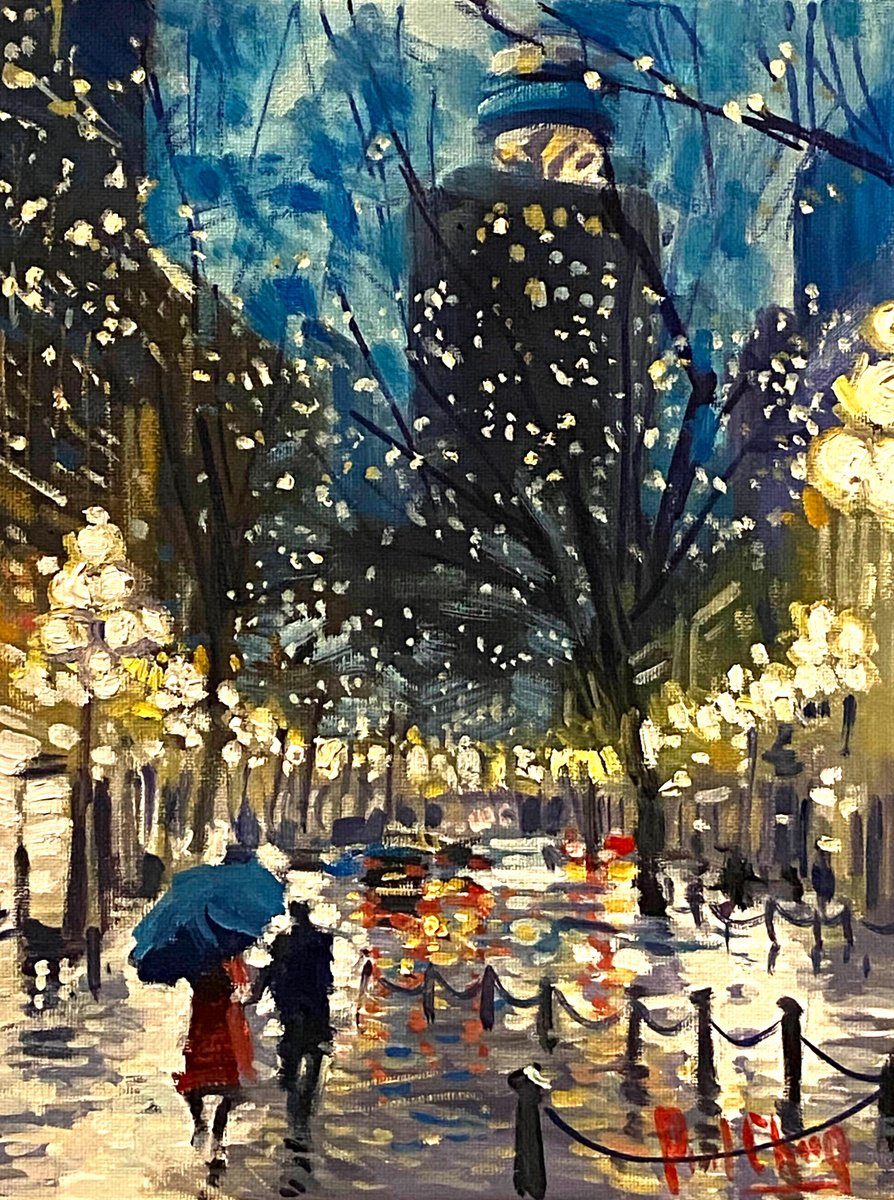 Impressionistic Cityscapes Oil Painting By Paul Cheng, 9 X 12", Seasonal Colors #5, Original Artwork