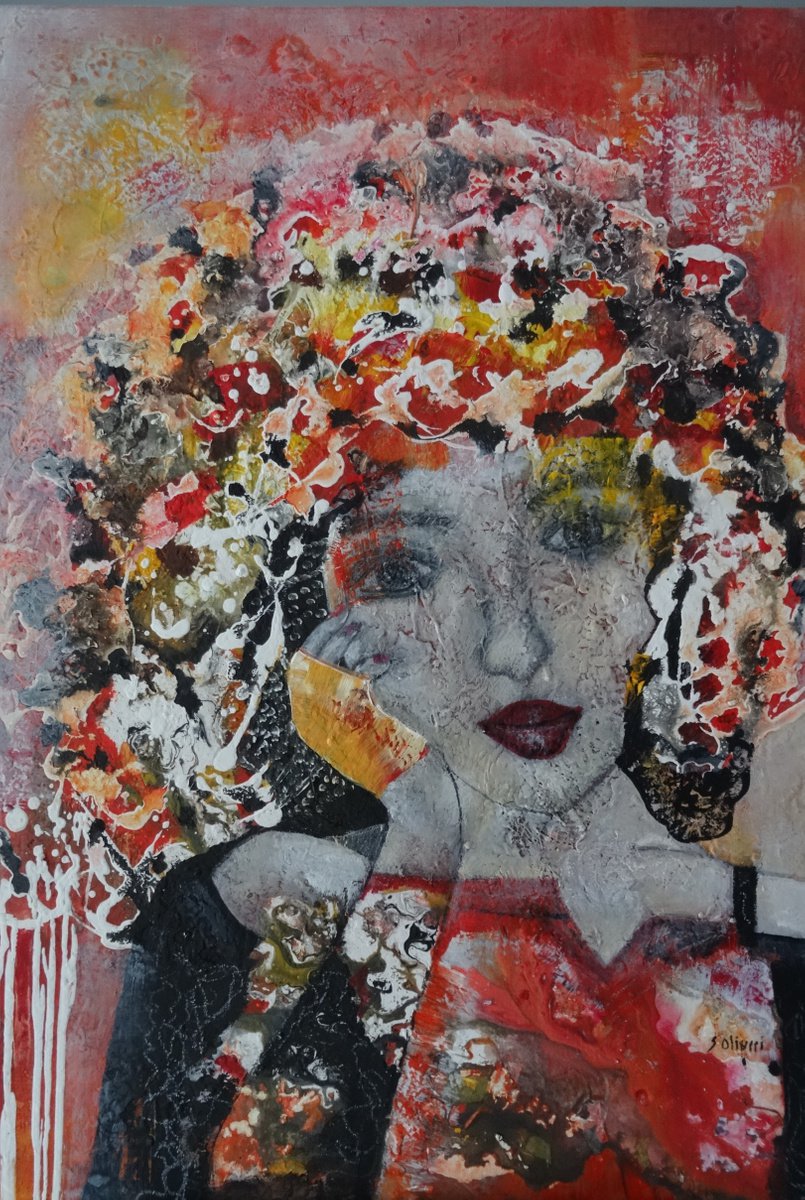 In her thoughts...Ready to hang...XXL 70X100 cm by Sylvie Oliveri