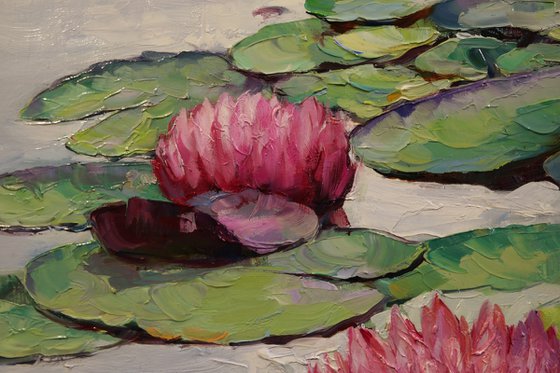 "Pink Lilies on the Pond"