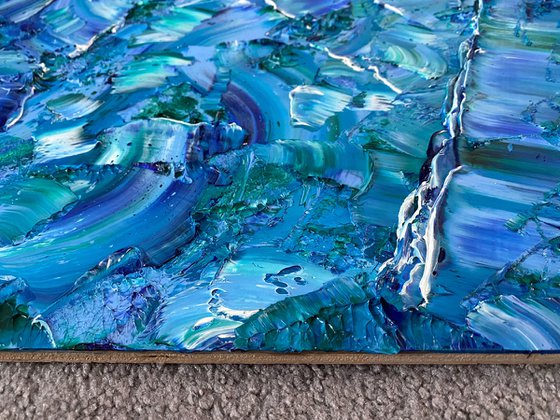 "Caught In Your Waves" - Original PMS Artwork Textured Abstract Oil Painting on Wood Panel - 24" x 16"