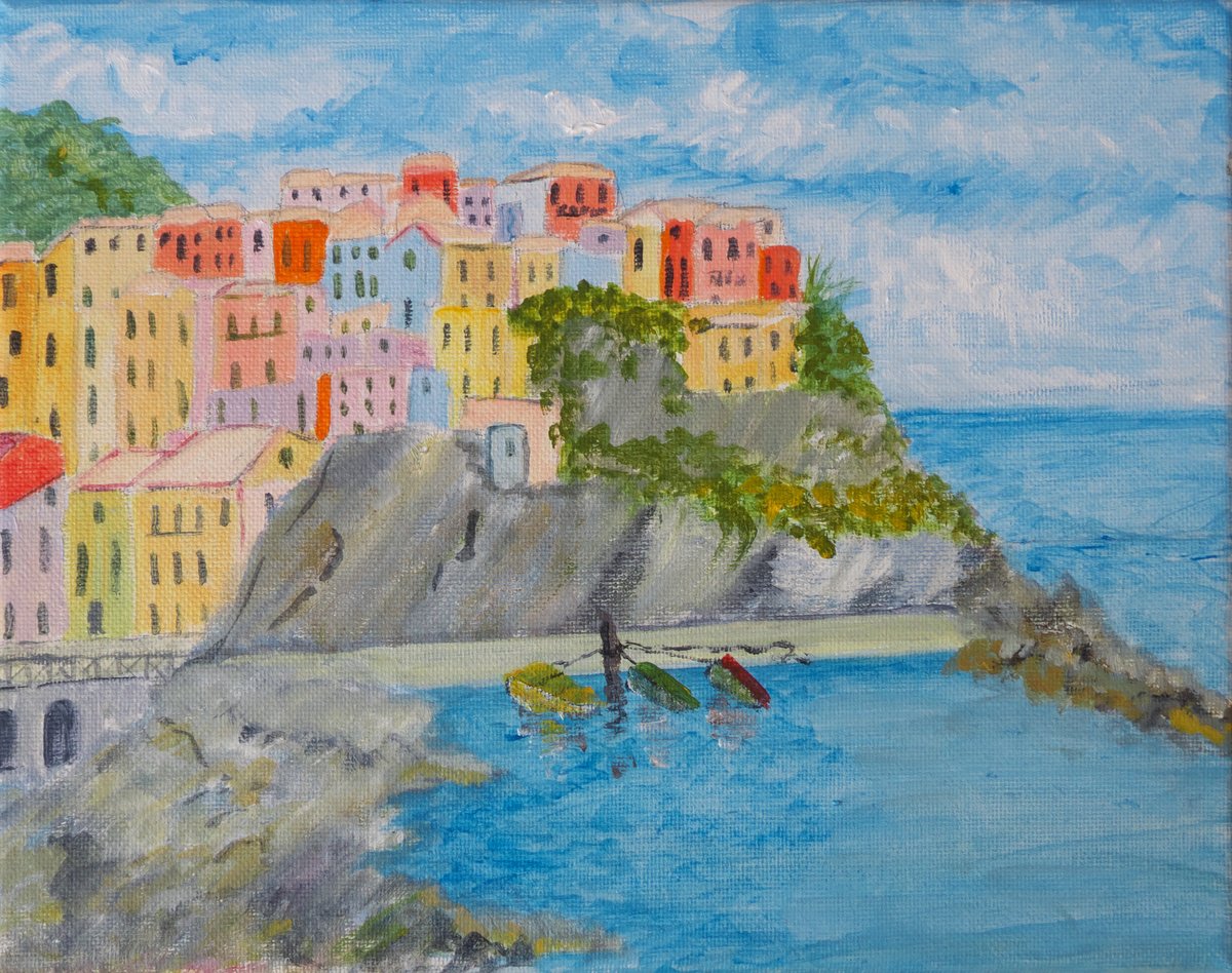 Impressionistic Landscape Acrylic Painting By Maddalena Pacini, 10 X 8", Le Cinque Terre, Original Artwork