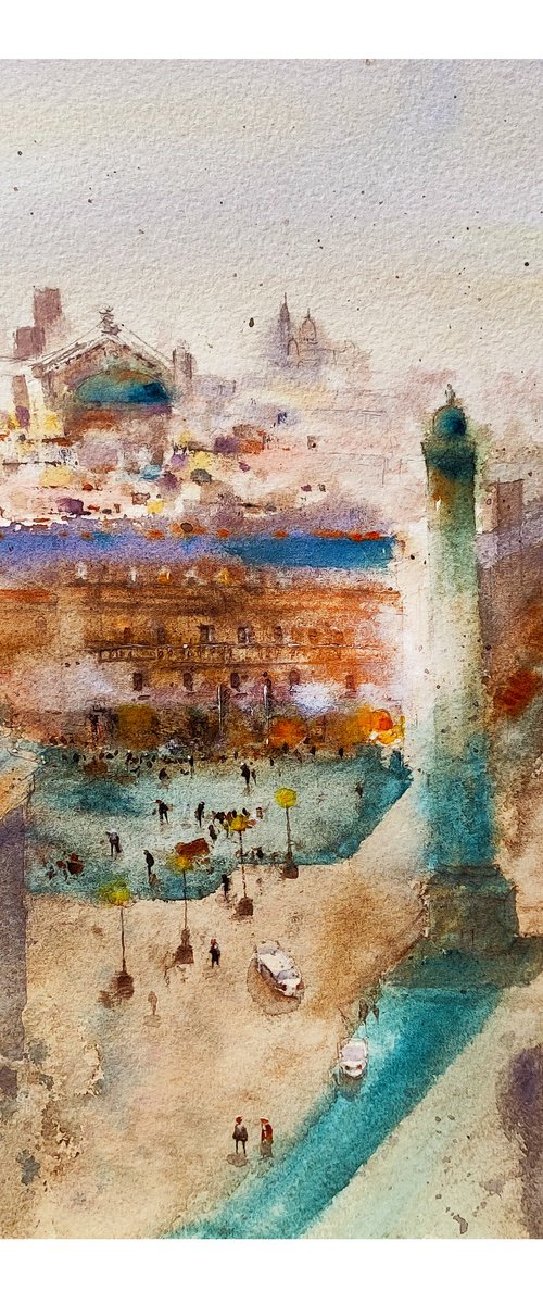 Obelisk Paris Original Watercolour Painting, wall art Paris, impressionist art, cityscape painting, Paris souvenir, gift ideas by Dawna Mae Mangeart