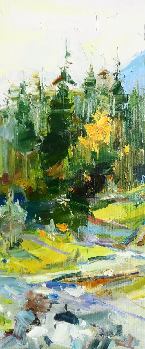 Mountains Painting Forest Original Oil Painting Oil on Canvas Fine Art Impressionism Painting by Yehor Dulin