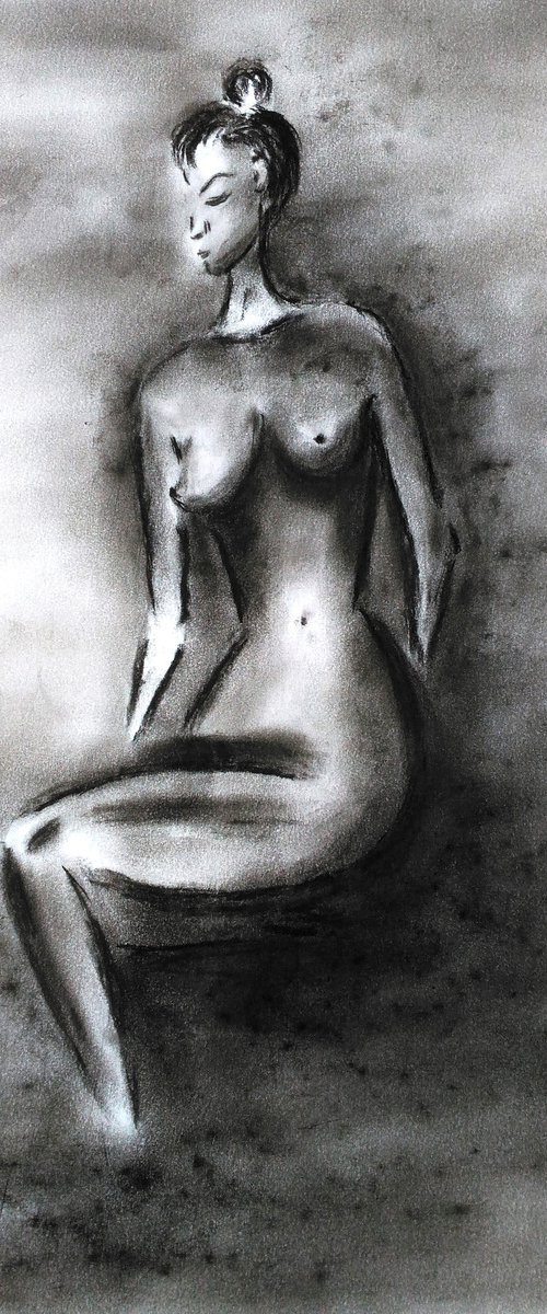 Female nude original charcoal artwork by Halyna Kirichenko