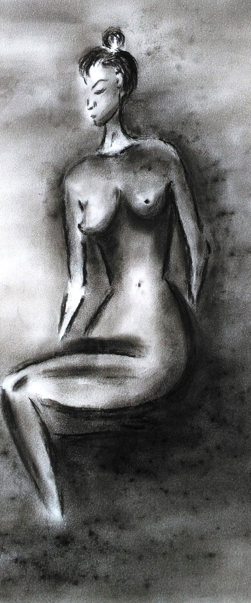 Woman Nude Charcoal Art by Halyna Kirichenko