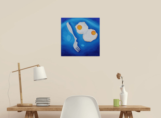 Still life with baked eggs