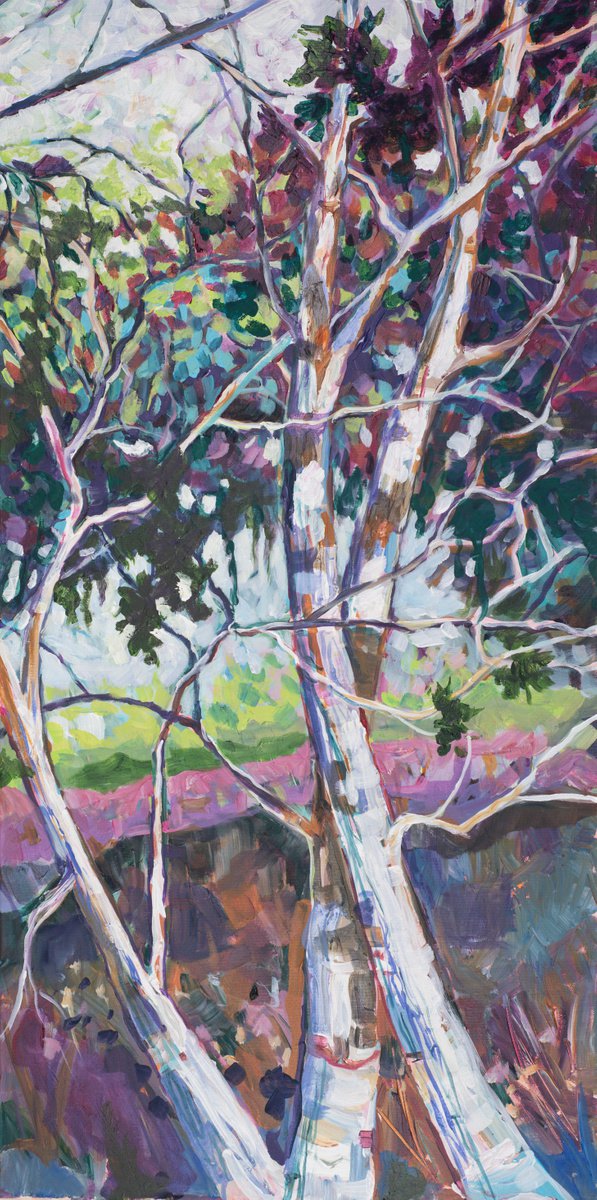 Expressive Botanical Acrylic Painting By Eliry Arts, 20 X 40, Eucalyptus 2, Original Artwork