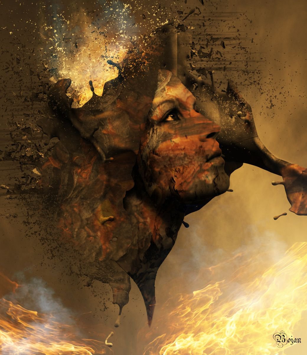 Illustrative Portrait Photograph By Bojan Jevtic, 36 X 42, Volcano Girl, Original Artwork