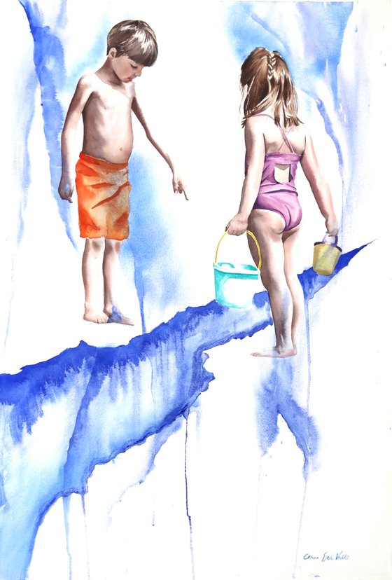 Division - Large watercolour surreal figurative painting