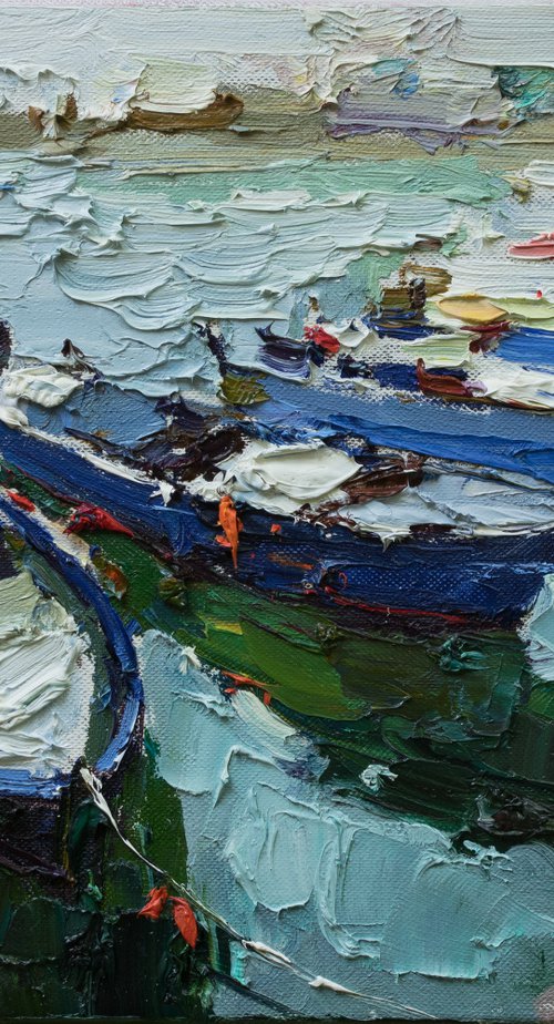 Boats   - Original  impasto oil painting by Anastasiia Valiulina