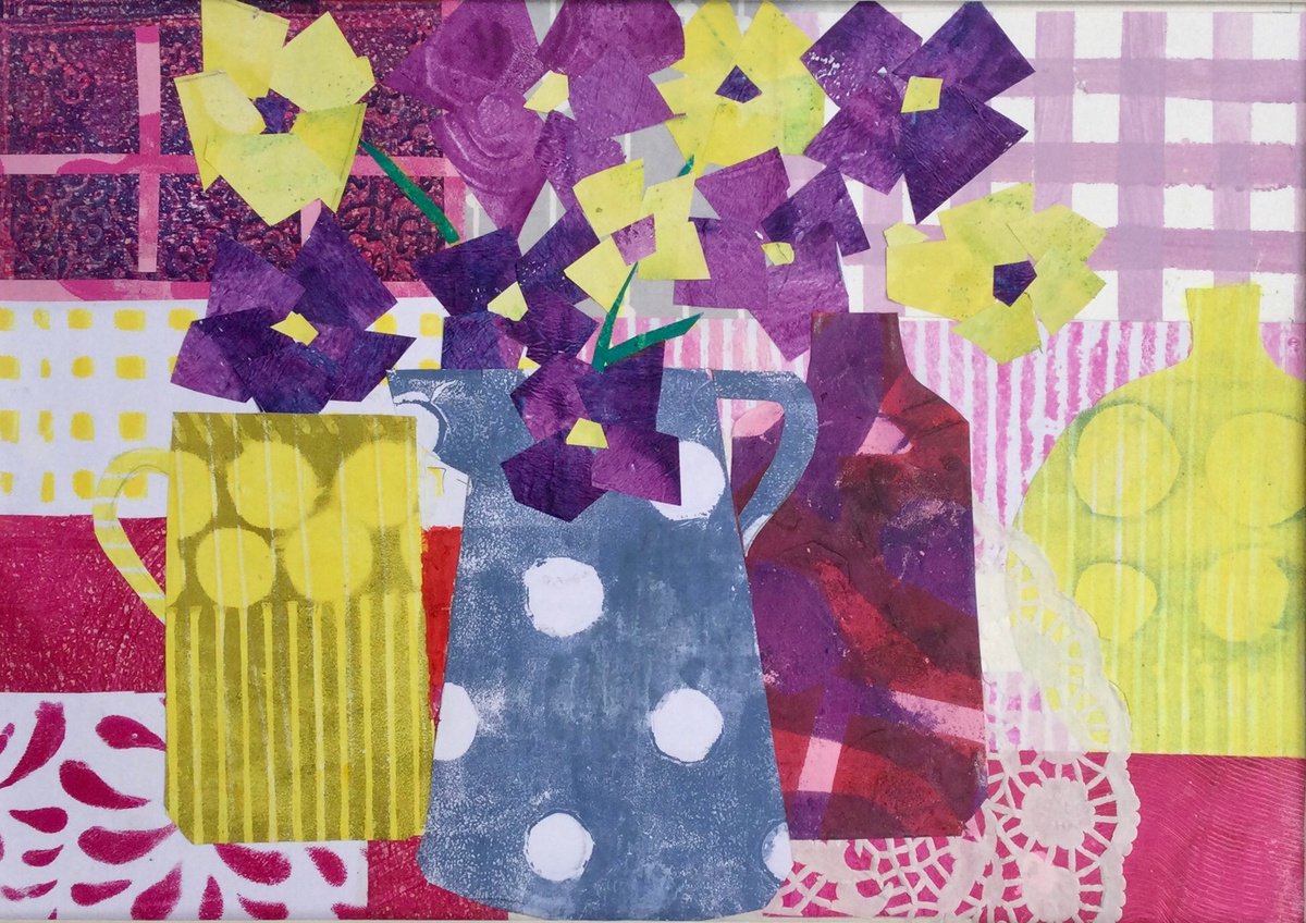 Still Life Collage By Dee Evans, 26 X 20, Circles And Spots, Original Artwork