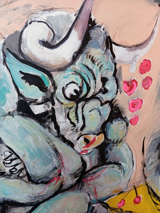 Wounded minotaur, 61 x 43 in