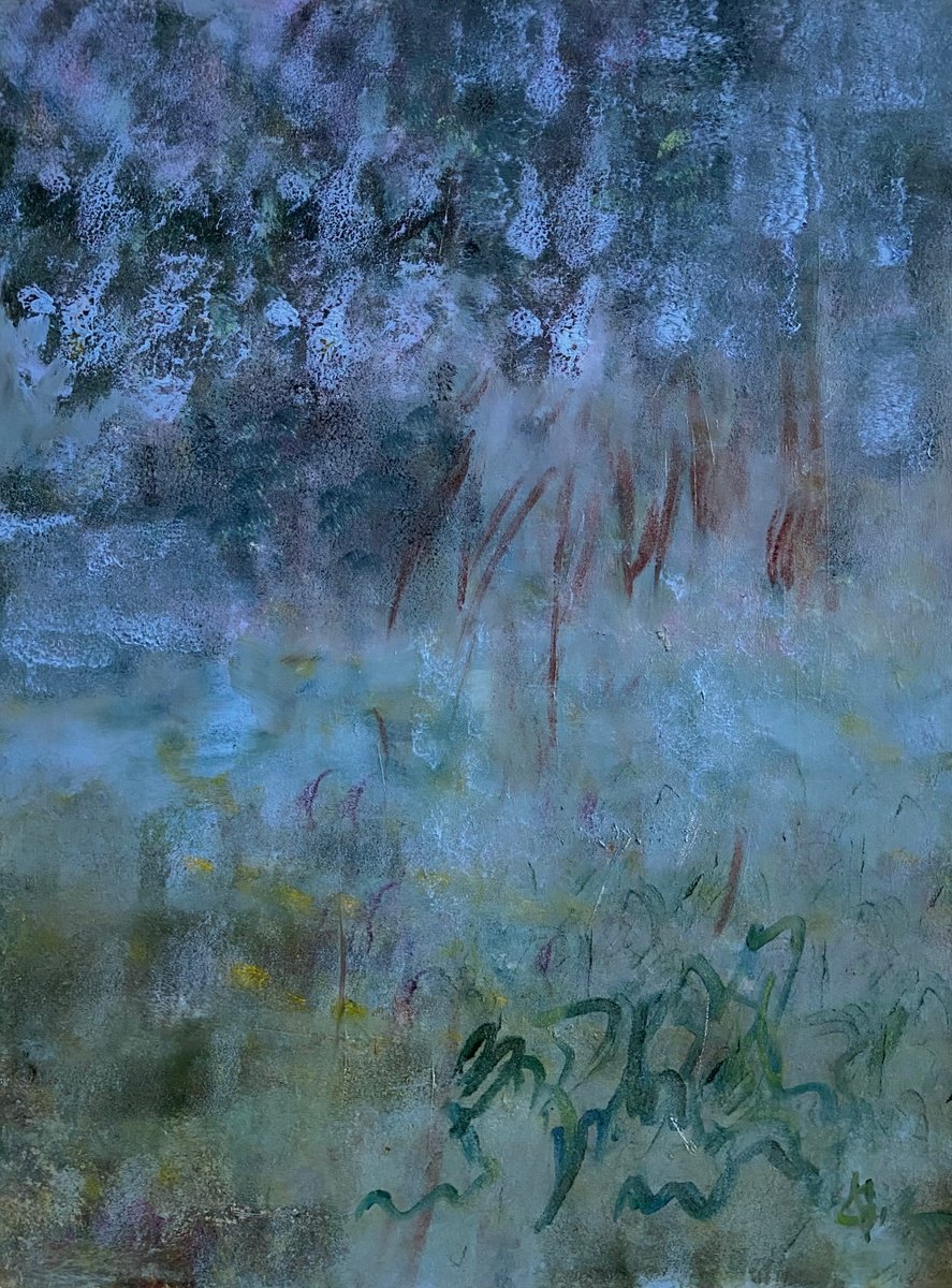 Abstract Landscape Oil Painting By Junija (Yuna) Galejeva, 24 X 31", Royal Blue Adagio, Original Artwork