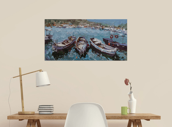 Boats in the bay - Original oil painting