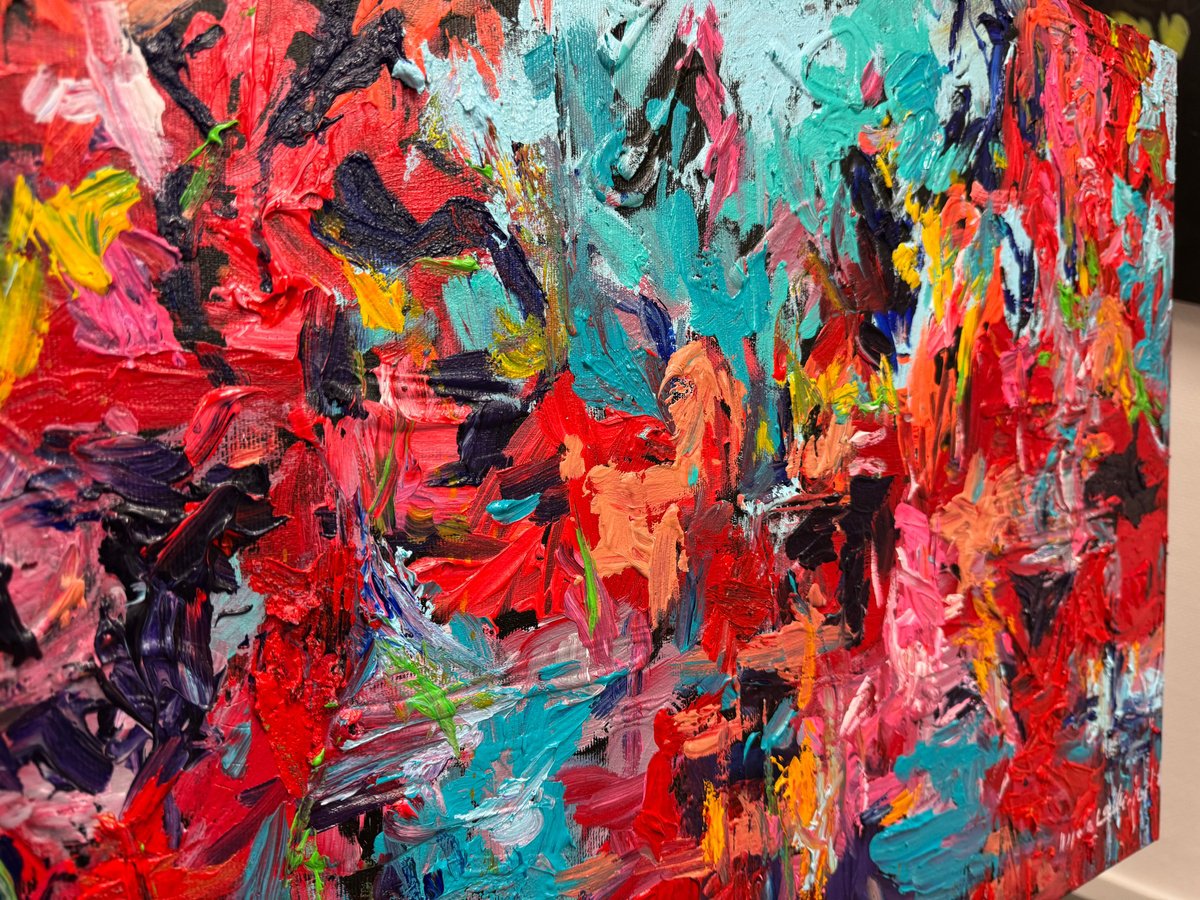 Expressive Abstract Acrylic Painting By Nicole Leidenfrost, 28 X 20", Red Kiss, Original Artwork