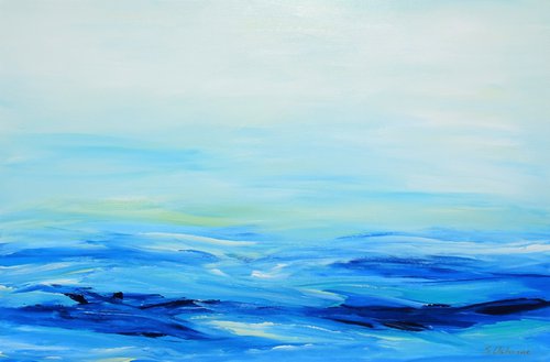 SYMPHONY OF THE OCEAN. Abstract Blue Ocean Waves Acrylic Painting on Canvas, Contemporary Seascape, Coastal Art by Sveta Osborne