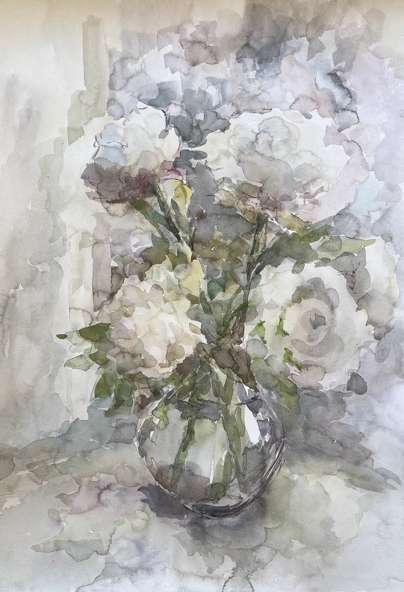 Impressionistic Watercolour , Roses In Vase. 16X23 In. By Elena Klyan, 17 X 23, Artwork For Sale On Artfinder