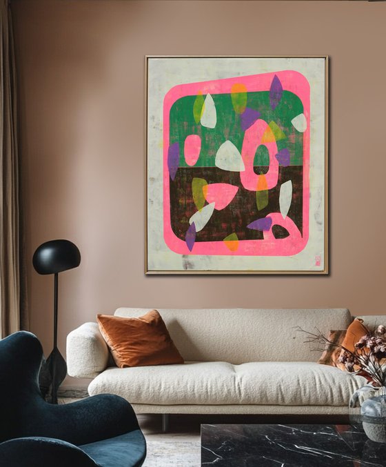 Fractured neon pink in green