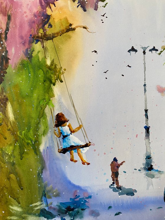 Watercolor "Childhood Paradise", perfect gift