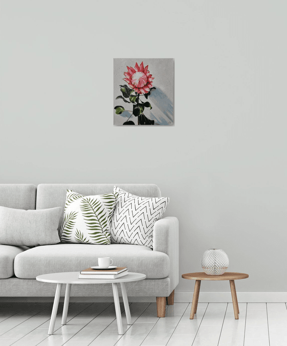 "About the African rose."  still life summer Protea flower liGHt original painting  GIFT (2021)