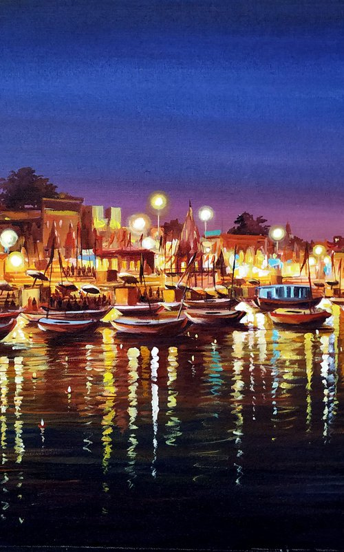 Beauty Of Night At Varanasi Ghats by Samiran Sarkar