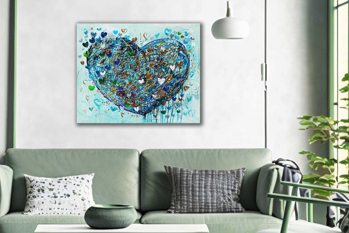 Expressive Abstract Acrylic Painting By Amanda Dagg, 30 X 24, Heart Of The Ocean, Original Artwork