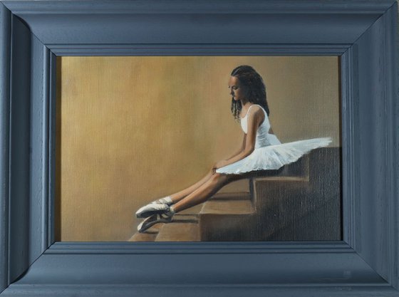 On the Steps, Ballerina Portrait, Girl, Ballet Painting Framed