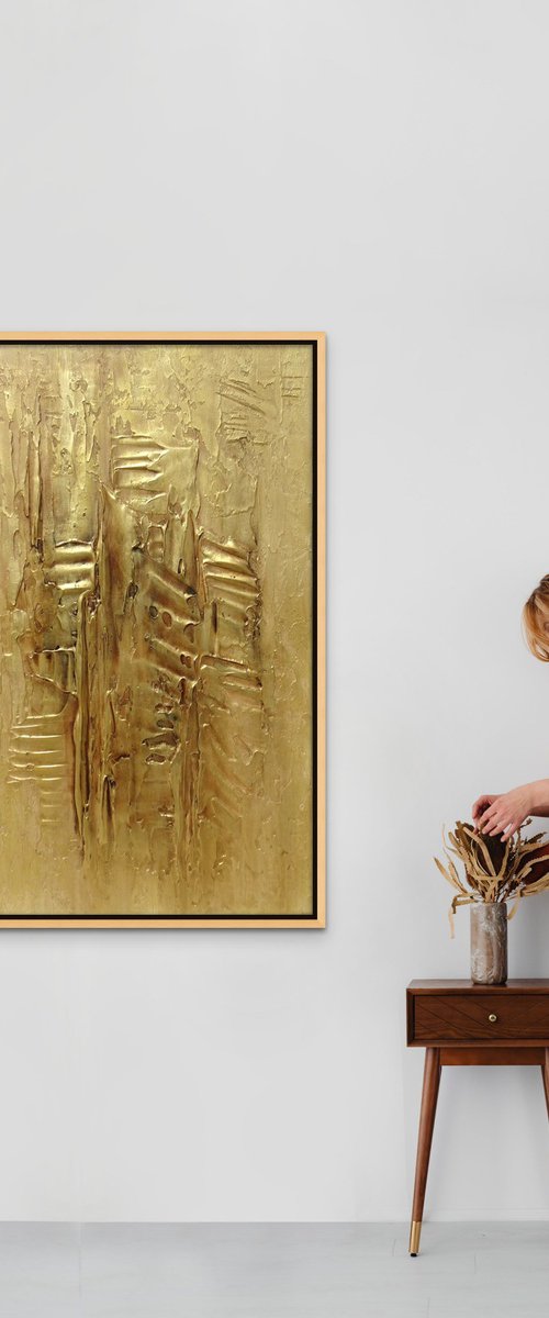 FELICITY II. Gold Abstract Textured Interior 3D Luxury Painting by Sveta Osborne