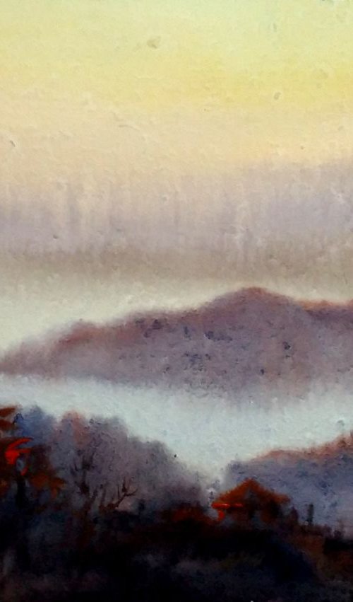 Sunset Mountain - Watercolor on Paper by Samiran Sarkar