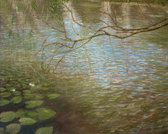 River landscape with a branch