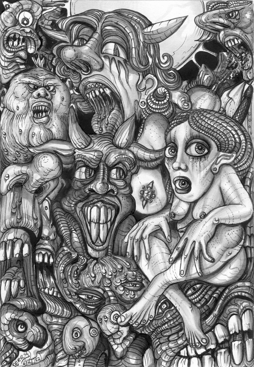 Surrealistic Portrait Drawing By Spencer John Derry, 8 X 12", Sunday Sludge, Original Artwork