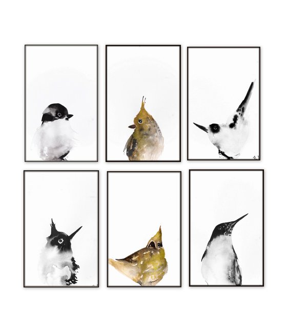 Set of 6 Bird paintings.