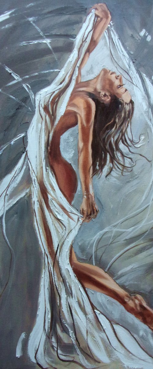 " DANCING QUEEN ... "- ballerina liGHt ballet ORIGINAL OIL PAINTING, GIFT, PALETTE KNIFE by Monika Luniak