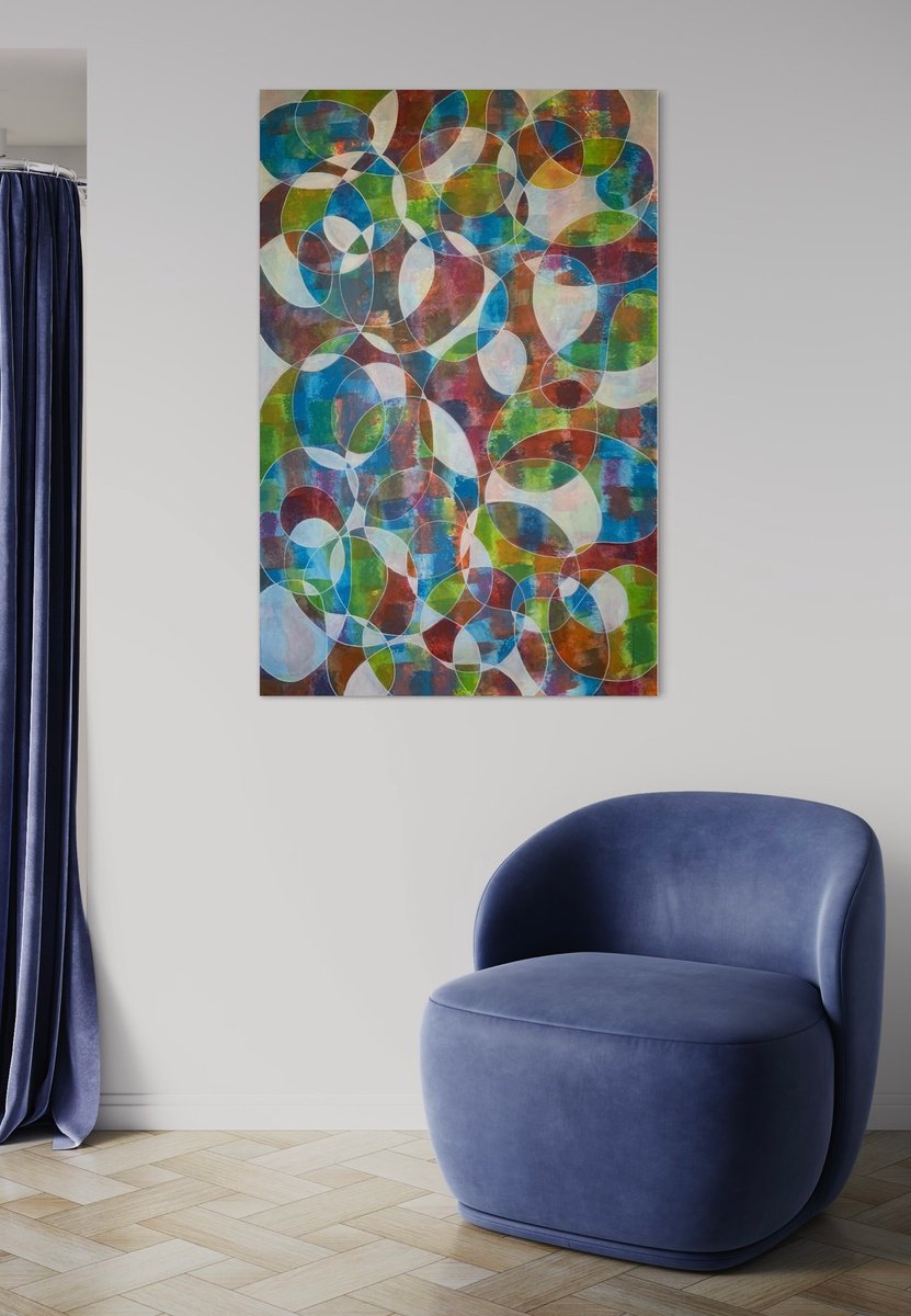 Abstract Acrylic Painting By Maarit Korhonen, 36 X 55", Doo-Wop, Original Artwork